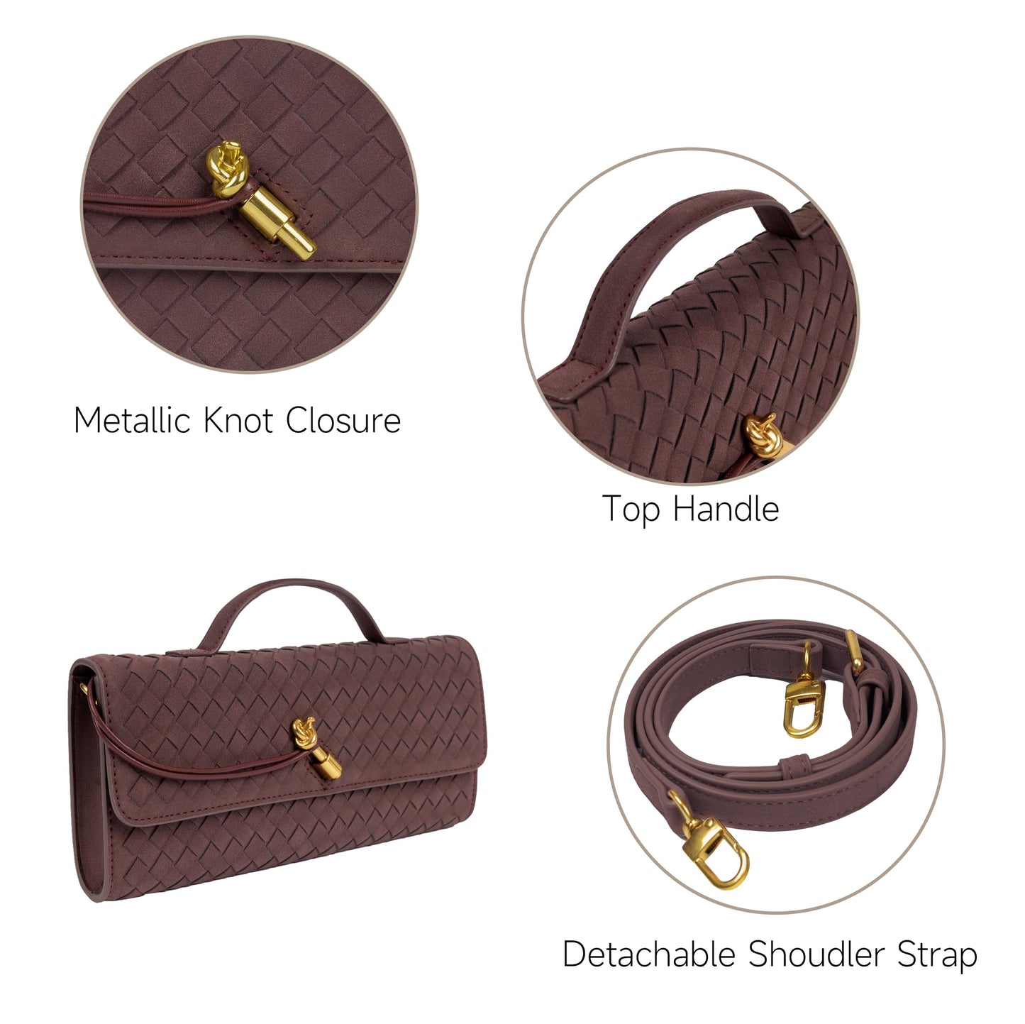 Woven Purse for Women Evening Clutch Woven Leather Handbags Crossbody Bag Formal Evening Bag Charcoal Woven Leather