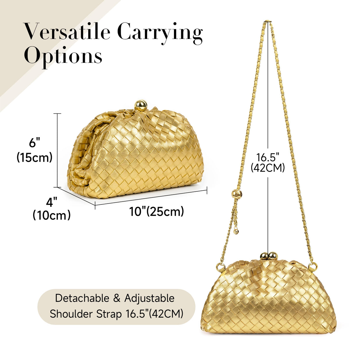 Joryin Formal Evening Bag Woven Shoulder Clutch Purse for Women Wedding. Dumpling Bag Crossbody Handbag Vegan Leather.