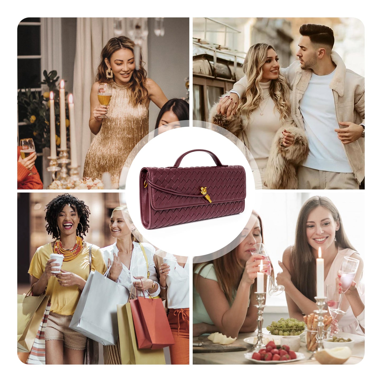 Woven Purse for Women Evening Clutch Woven Leather Handbags Crossbody Bag Formal Evening Bag Charcoal Woven Leather