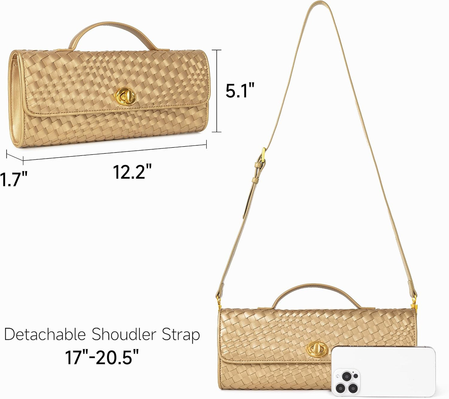 Joryin Woven Purse for Women Evening Clutch Woven Leather & Suede Handbags Crossbody Bag Purse Formal Evening Bag