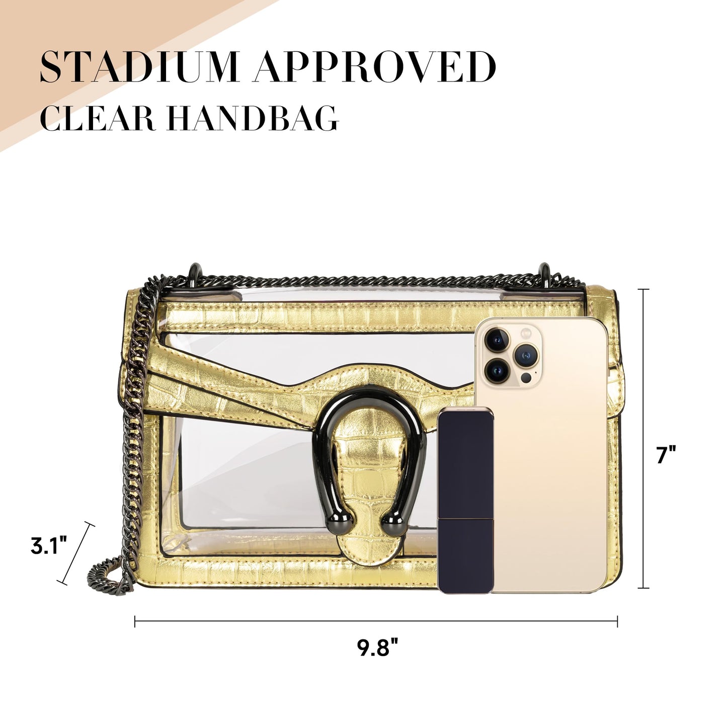 Joryin Women's Stadium Approved Crossbody Bag for Women, Small Clear Bag Shoudler Purse with Chain Strap