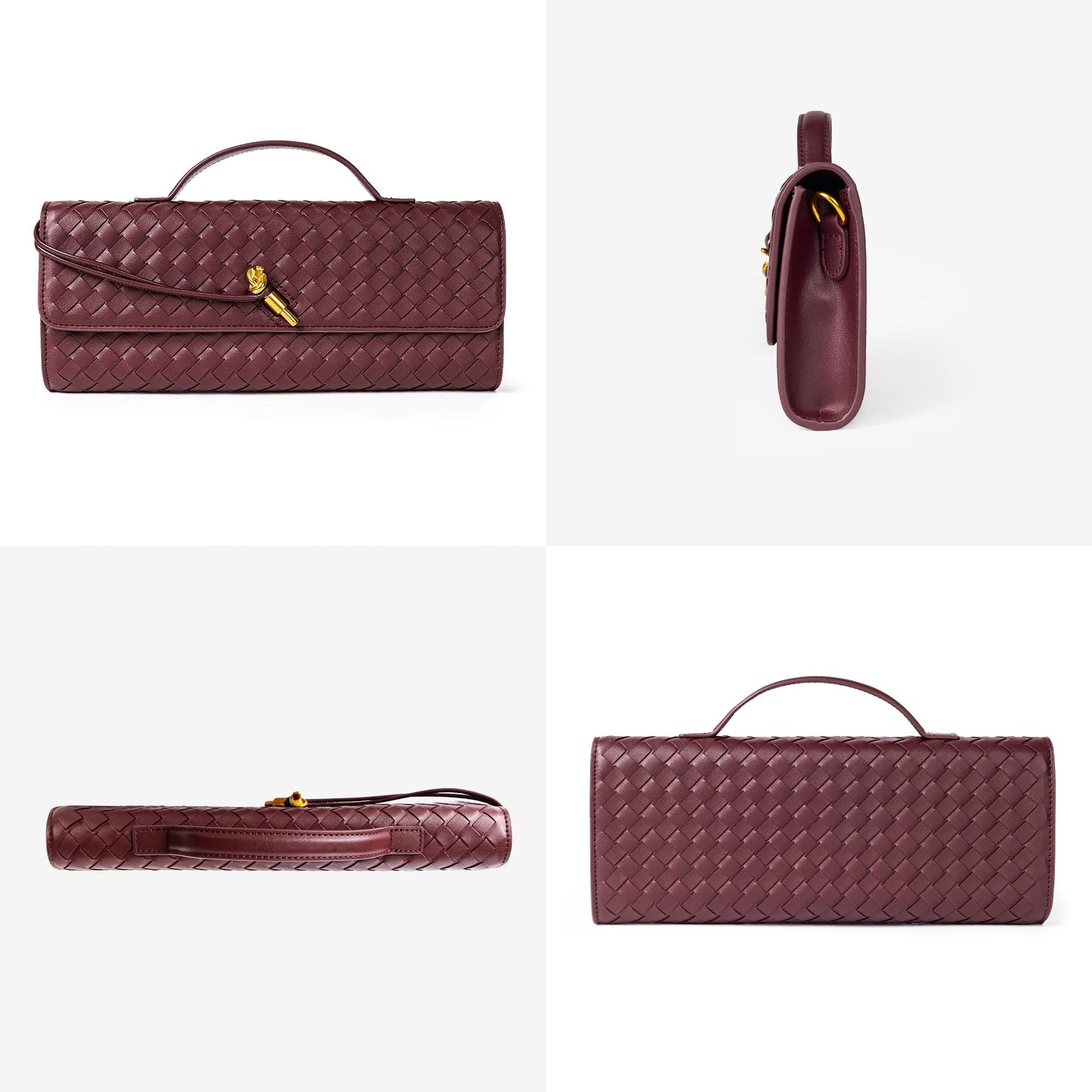 Woven Purse for Women Evening Clutch Woven Leather Handbags Crossbody Bag Formal Evening Bag Charcoal Woven Leather