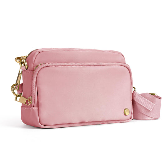 Anti Theft Crossbody Bag for Women, Slash-resistant RFID Blocking Travel Purses, Small Shoulder Bag Handbag, Nylon PINK