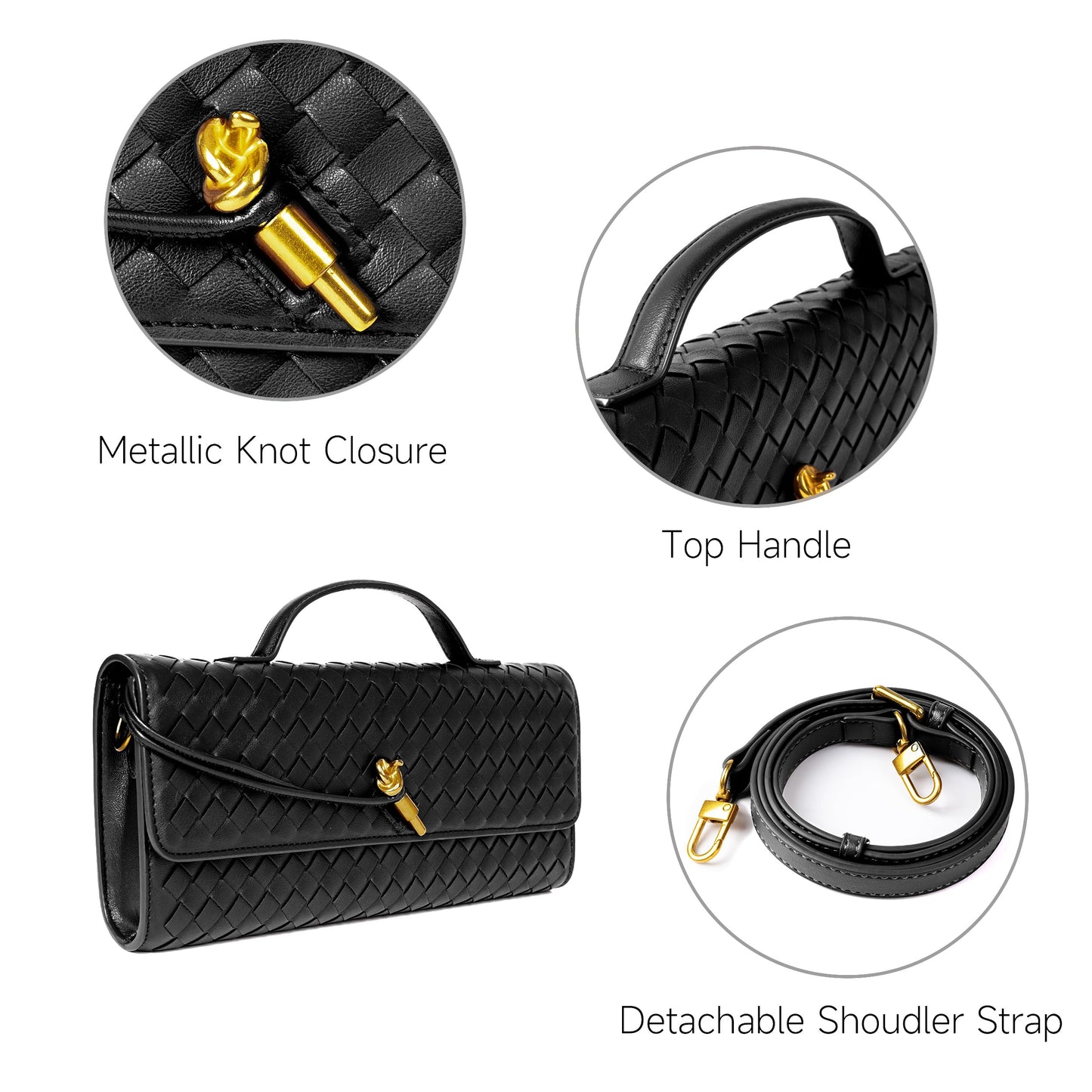 Joryin Woven Purse for Women Evening Clutch Woven Leather Handbags Crossbody Bag Purse Formal Evening Bag, Vegan Leather