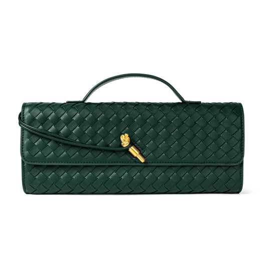 Woven Purse for Women Evening Clutch Woven Leather Handbags Crossbody Bag Formal Evening Bag Emerald Green Woven Leather