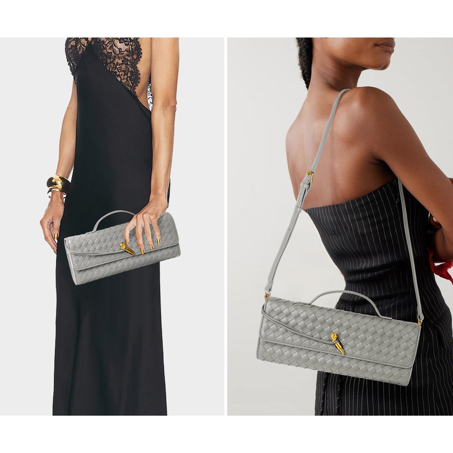 Woven Purse for Women Evening Clutch Woven Leather Handbags Crossbody Bag Formal Evening Bag Charcoal Woven Leather