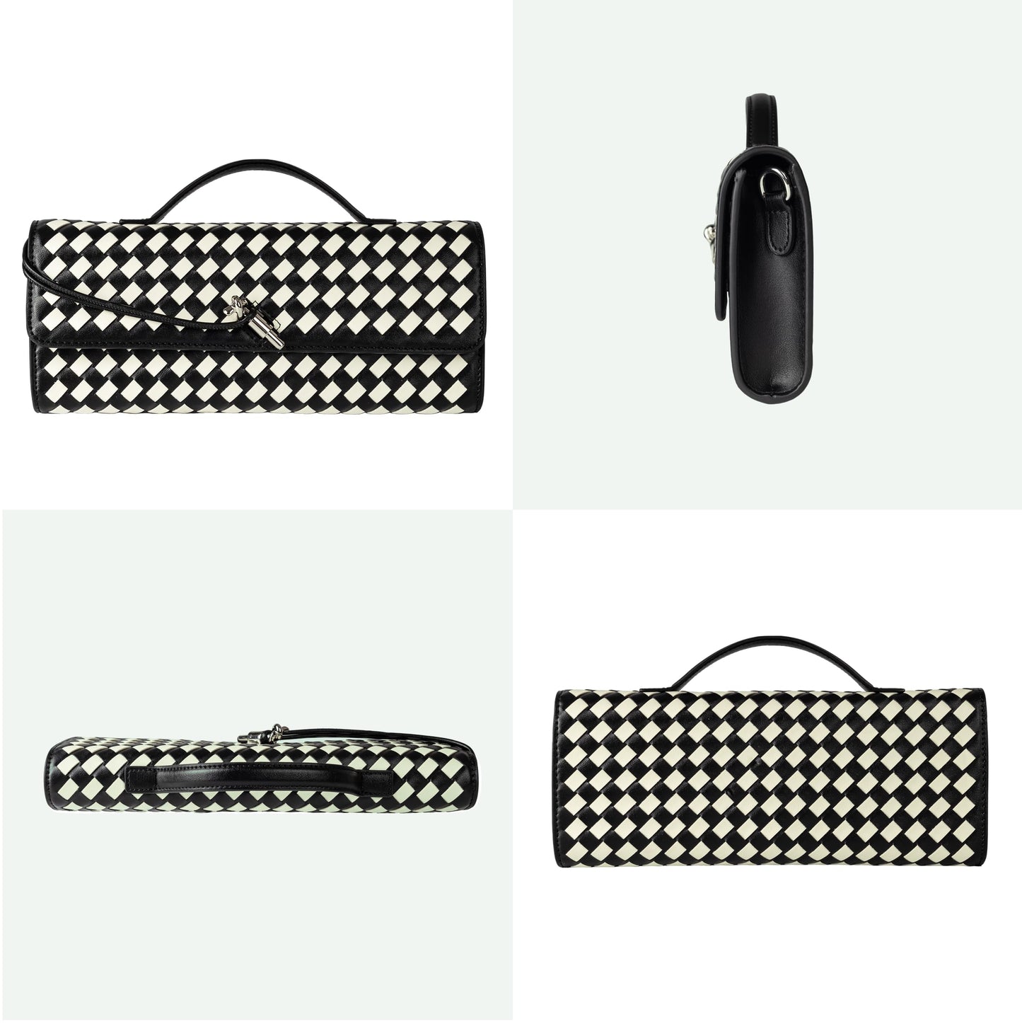 Woven Purse for Women Evening Clutch Woven Leather Handbags Crossbody Bag Formal Evening Bag Charcoal Woven Leather