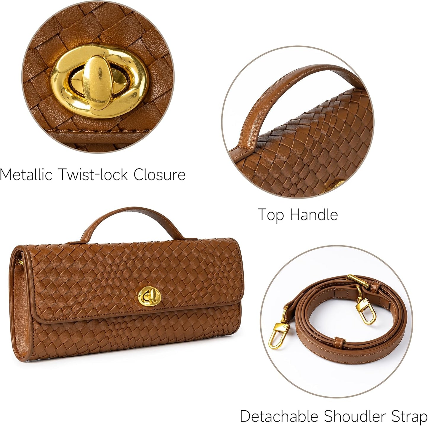 Joryin Woven Purse for Women Evening Clutch Woven Leather & Suede Handbags Crossbody Bag Purse Formal Evening Bag