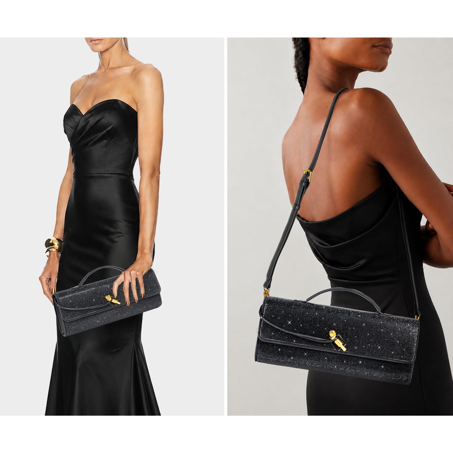 Joryin Rhinestone Evening Clutch for Women Sequin Purse Handbags Crossbody Bag Top Handle Formal Evening Bag