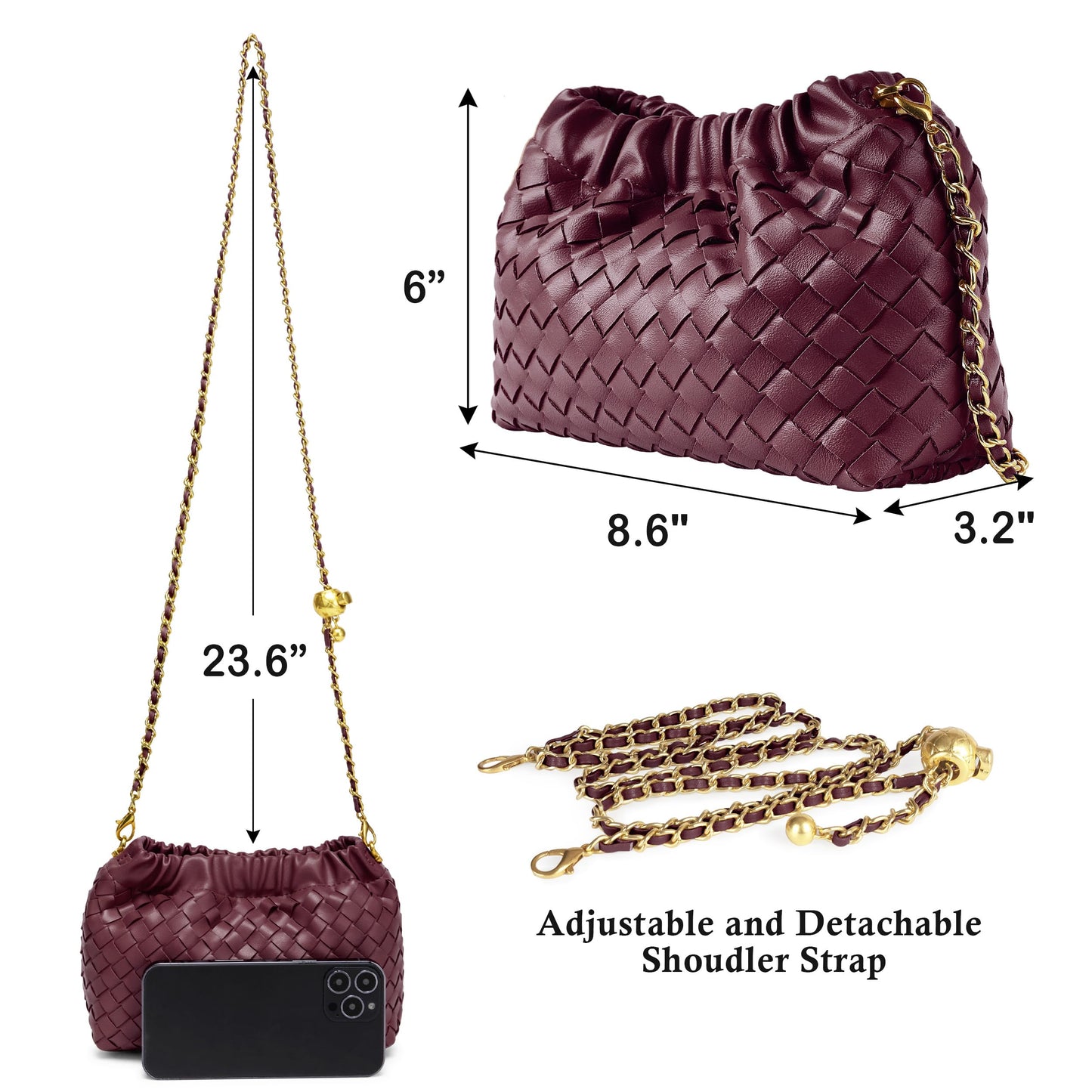 Joryin Woven Women's Crossbody Bag & Evening Purse, Trendy Dumpling Clutch & Hobo Cloud Shoulder Bag Trendy Dumpling Clutch Woven Suede-lightbrown