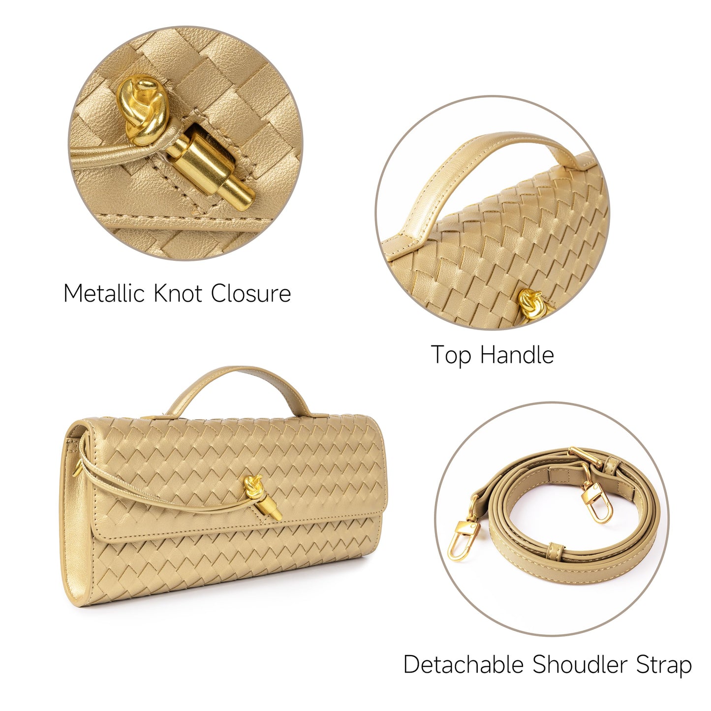 Joryin Woven Purse for Women Evening Clutch Woven Leather Handbags Crossbody Bag Purse Formal Evening Bag, Vegan Leather
