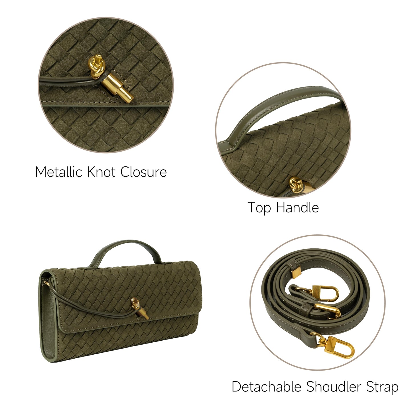 Joryin Woven Purse for Women Evening Clutch Woven Leather Handbags Suede Crossbody Bag Purse Formal Evening Bag