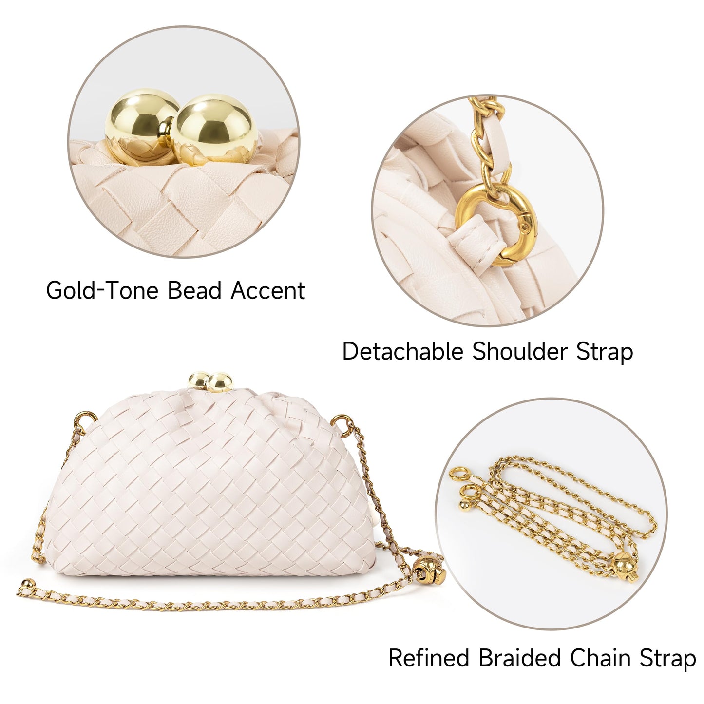 Joryin Formal Evening Bag Woven Shoulder Clutch Purse for Women Wedding. Dumpling Bag Crossbody Handbag Vegan Leather.