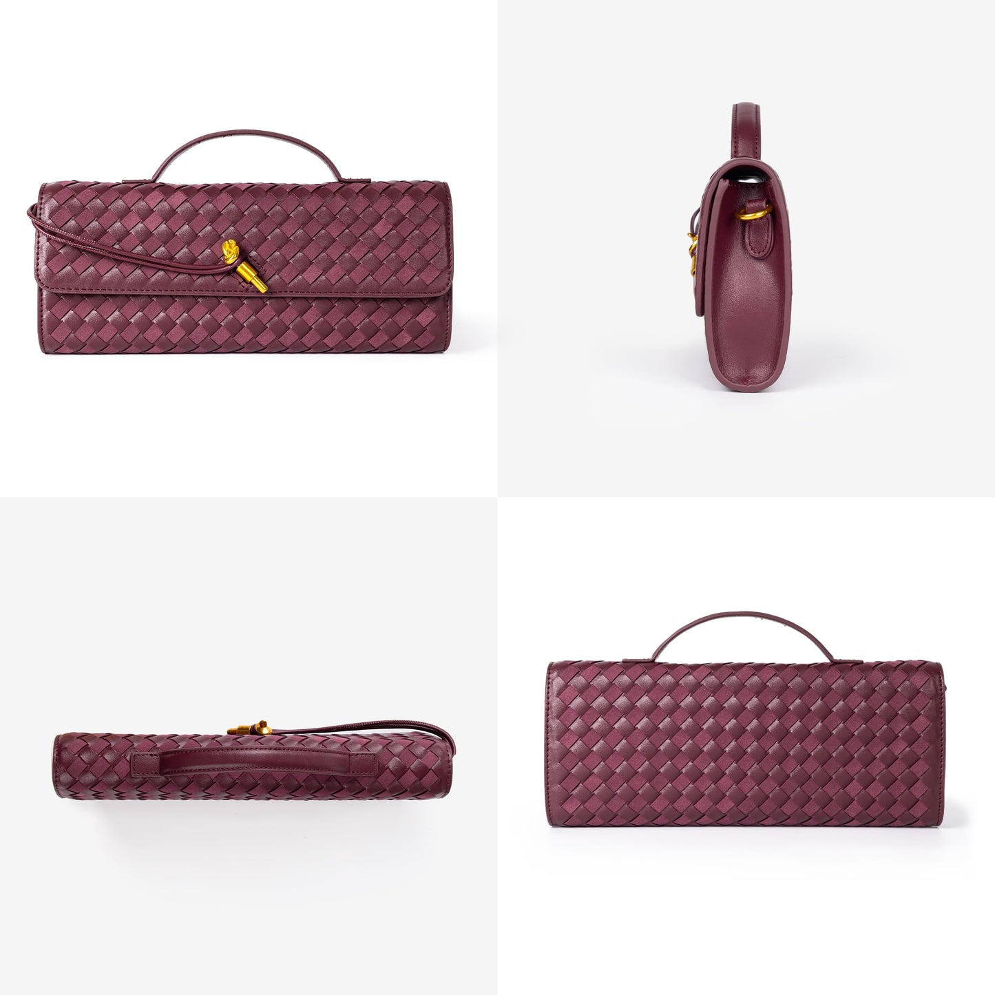 Woven Purse for Women Evening Clutch Woven Leather Handbags Crossbody Bag Formal Evening Bag Charcoal Woven Leather
