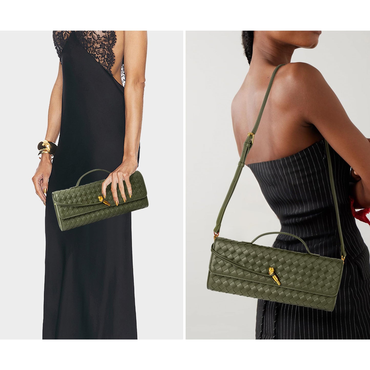 Joryin Woven Purse for Women Evening Clutch Woven Leather Handbags Crossbody Bag Purse Formal Evening Bag, Vegan Leather