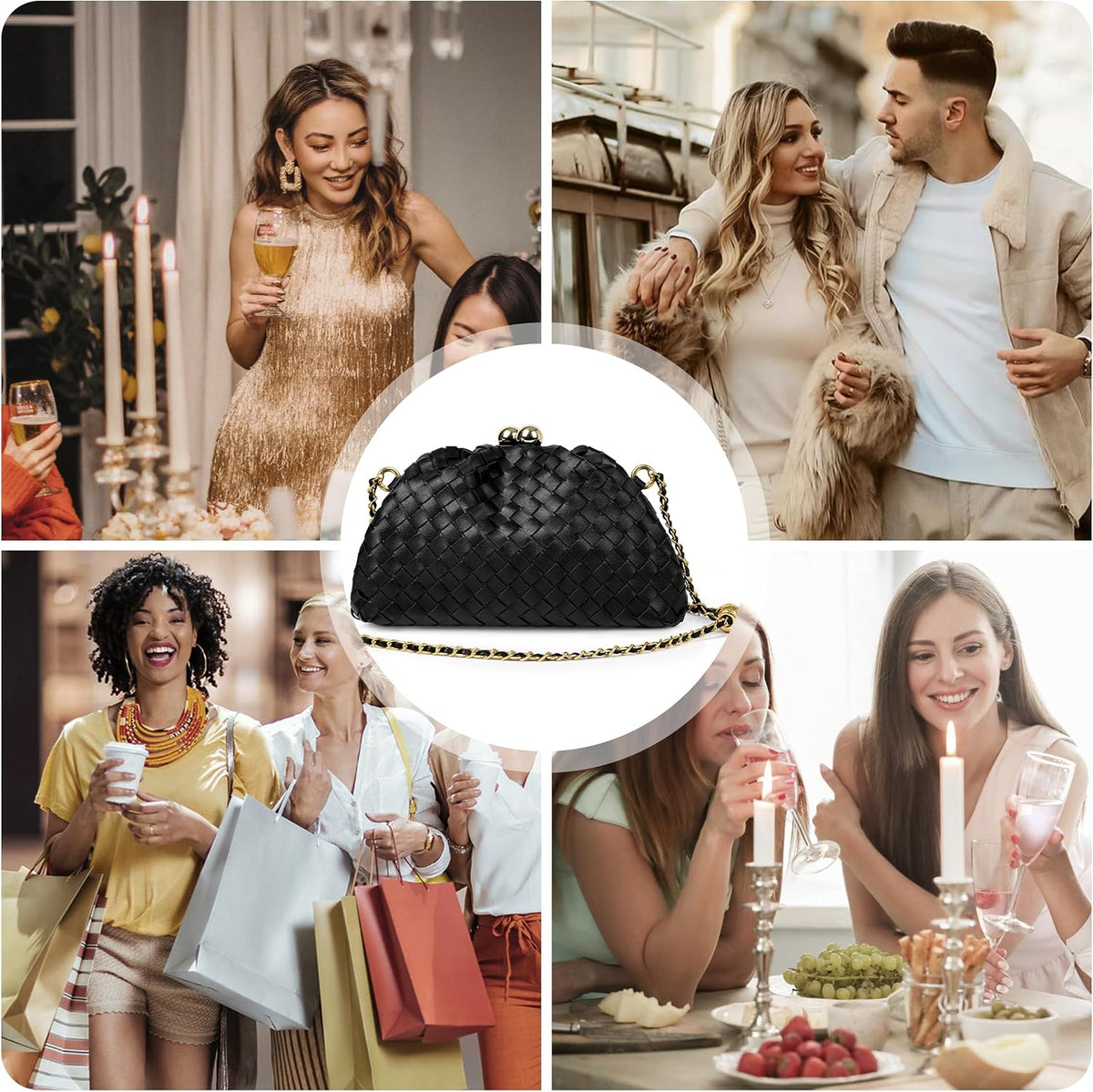 Joryin Formal Evening Bag Woven Shoulder Clutch Purse for Women Wedding. Dumpling Bag Crossbody Handbag Vegan Leather.