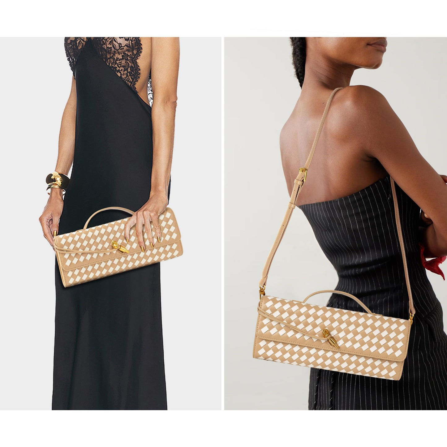 Joryin Woven Purse for Women Evening Clutch Woven Leather Handbags Crossbody Bag Purse Formal Evening Bag, Vegan Leather