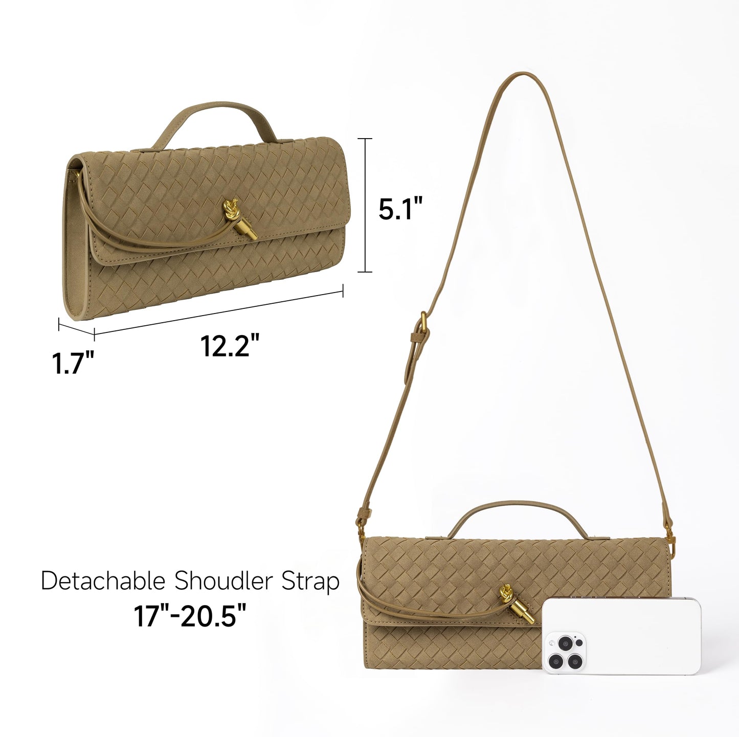 Joryin Woven Purse for Women Evening Clutch Woven Leather Handbags Suede Crossbody Bag Purse Formal Evening Bag