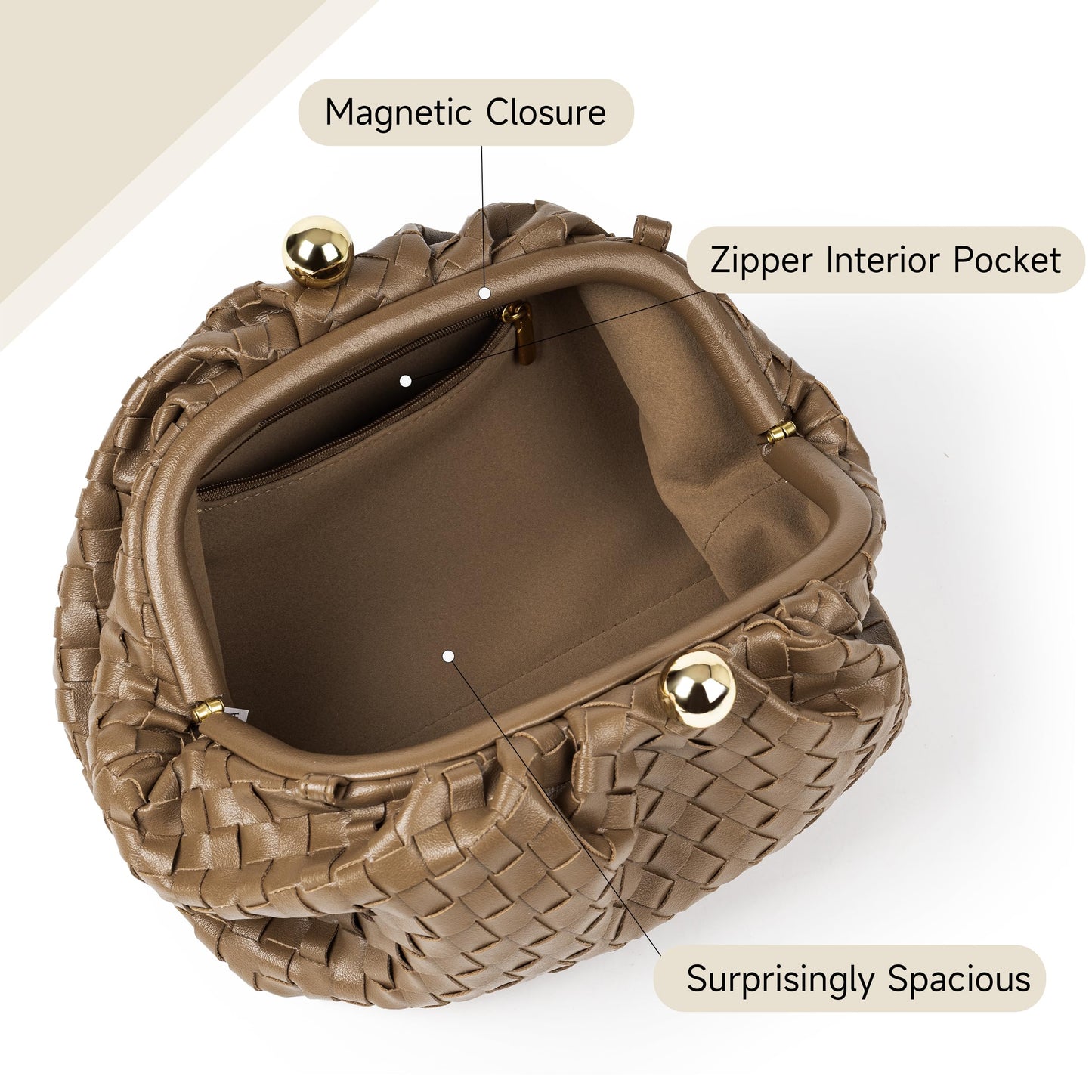 Joryin Formal Evening Bag Woven Shoulder Clutch Purse for Women Wedding. Dumpling Bag Crossbody Handbag Vegan Leather.