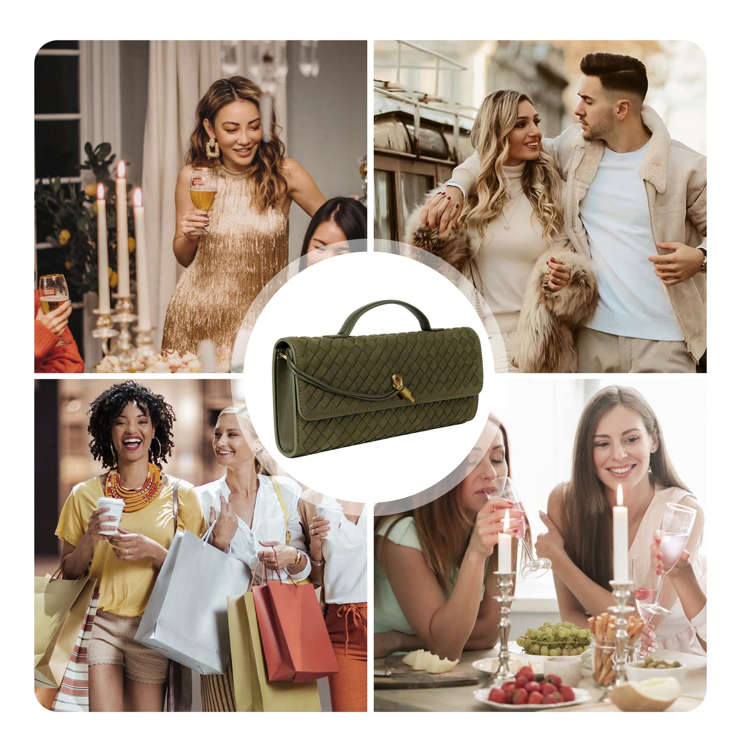 Joryin Woven Purse for Women Evening Clutch Woven Leather Handbags Suede Crossbody Bag Purse Formal Evening Bag