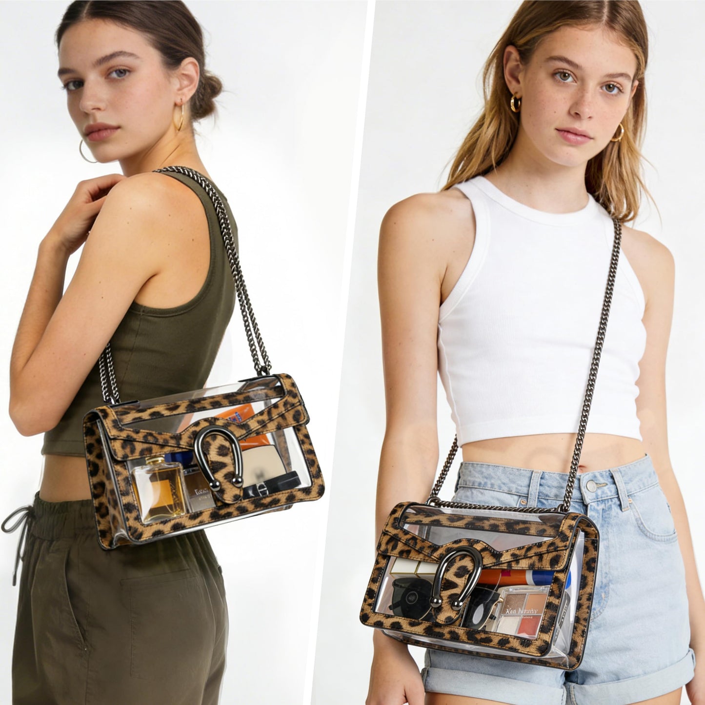 Joryin Women's Stadium Approved Crossbody Bag for Women, Small Clear Bag Shoudler Purse with Chain Strap