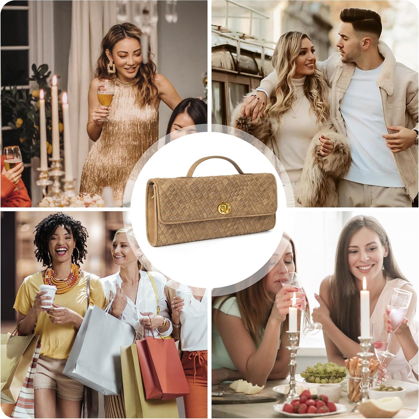 Joryin Woven Purse for Women Evening Clutch Woven Leather & Suede Handbags Crossbody Bag Purse Formal Evening Bag
