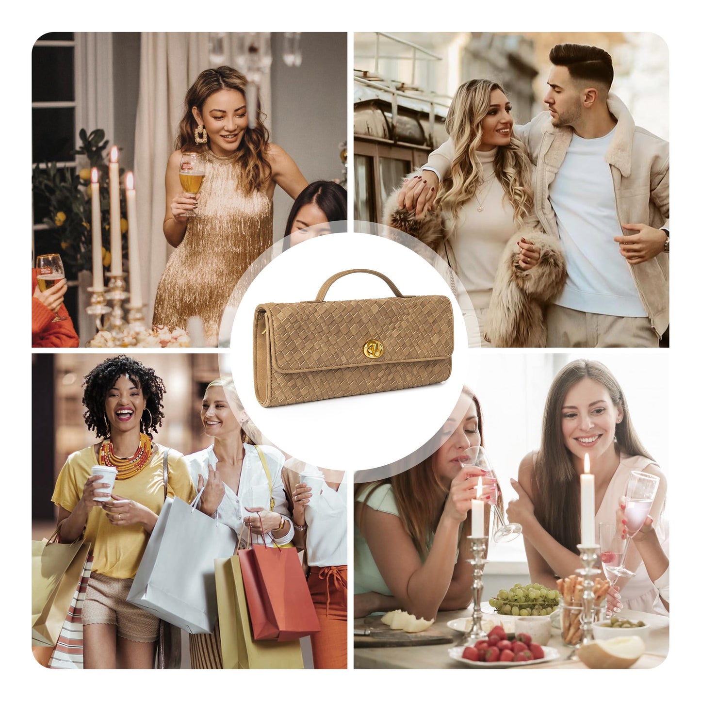 Joryin Woven Purse for Women Evening Clutch Woven Leather & Suede Handbags Crossbody Bag Purse Formal Evening Bag
