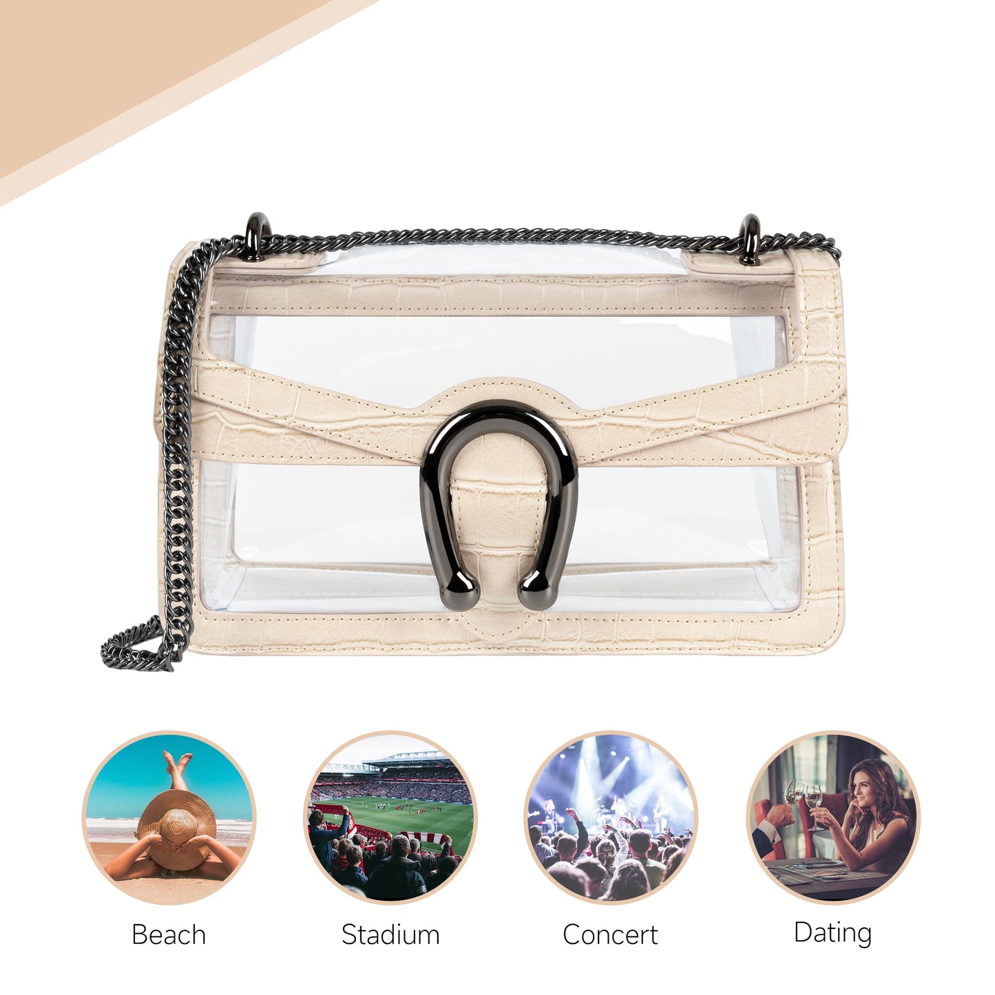 Joryin Women's Stadium Approved Crossbody Bag for Women, Small Clear Bag Shoudler Purse with Chain Strap