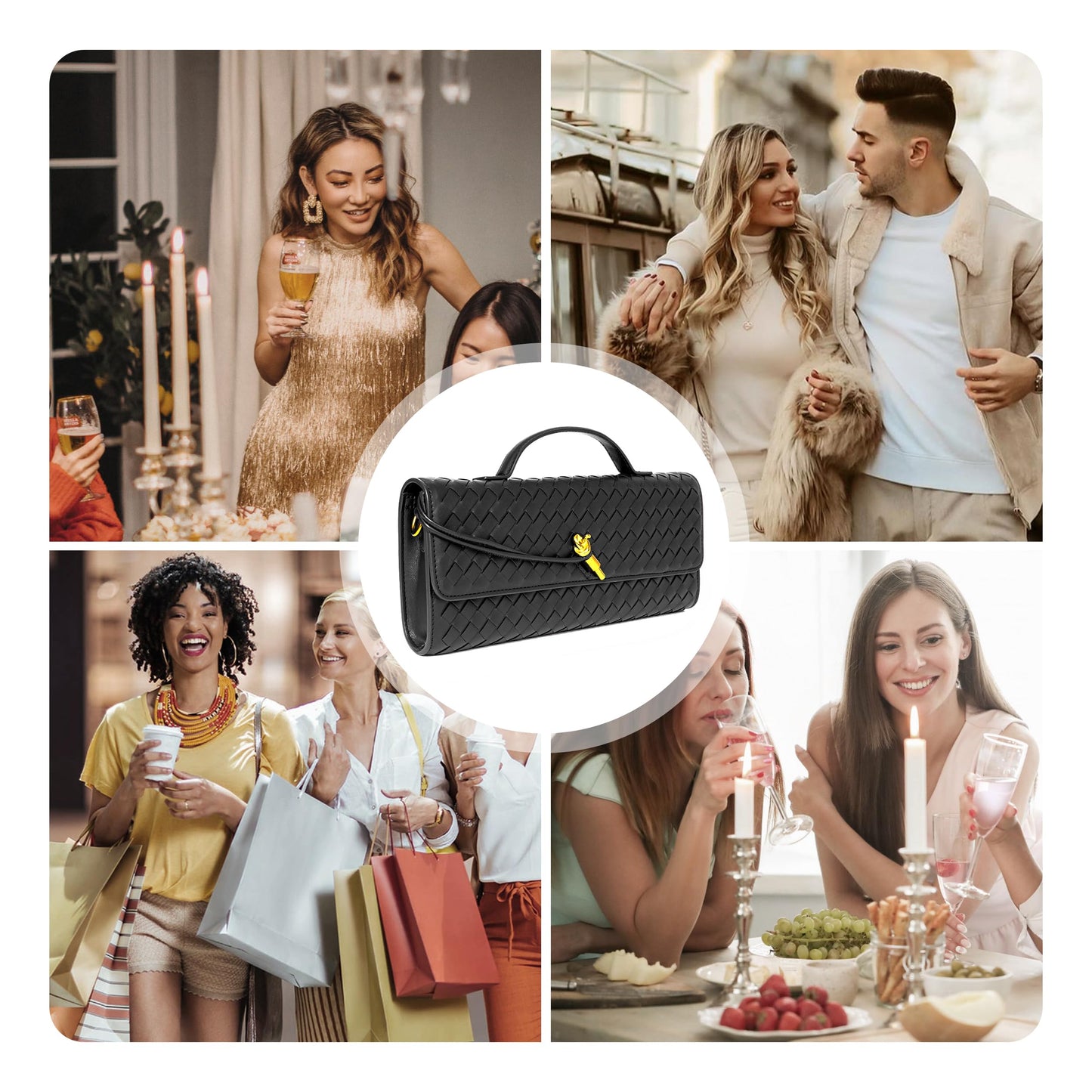 Joryin Woven Purse for Women Evening Clutch Woven Leather Handbags Crossbody Bag Purse Formal Evening Bag, Vegan Leather