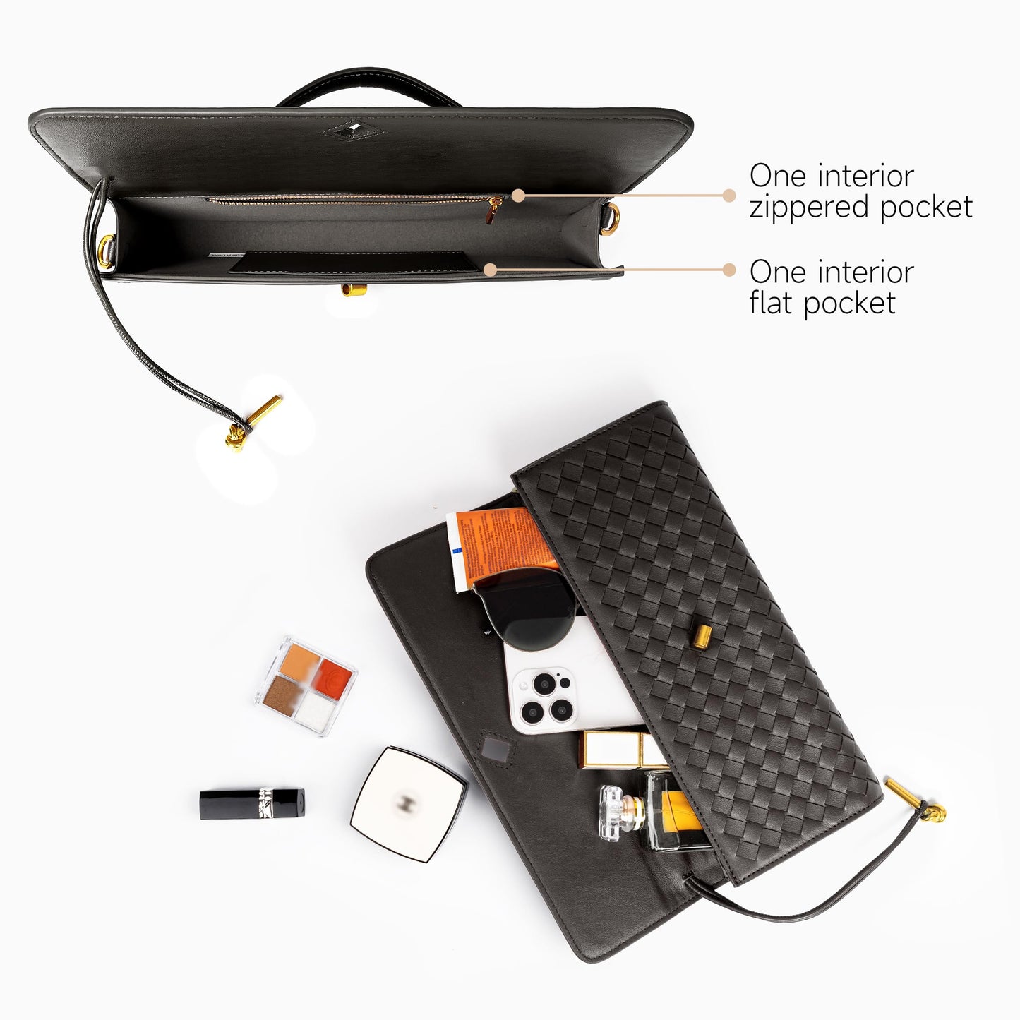 Joryin Woven Purse for Women Evening Clutch Woven Leather Handbags Crossbody Bag Purse Formal Evening Bag, Vegan Leather