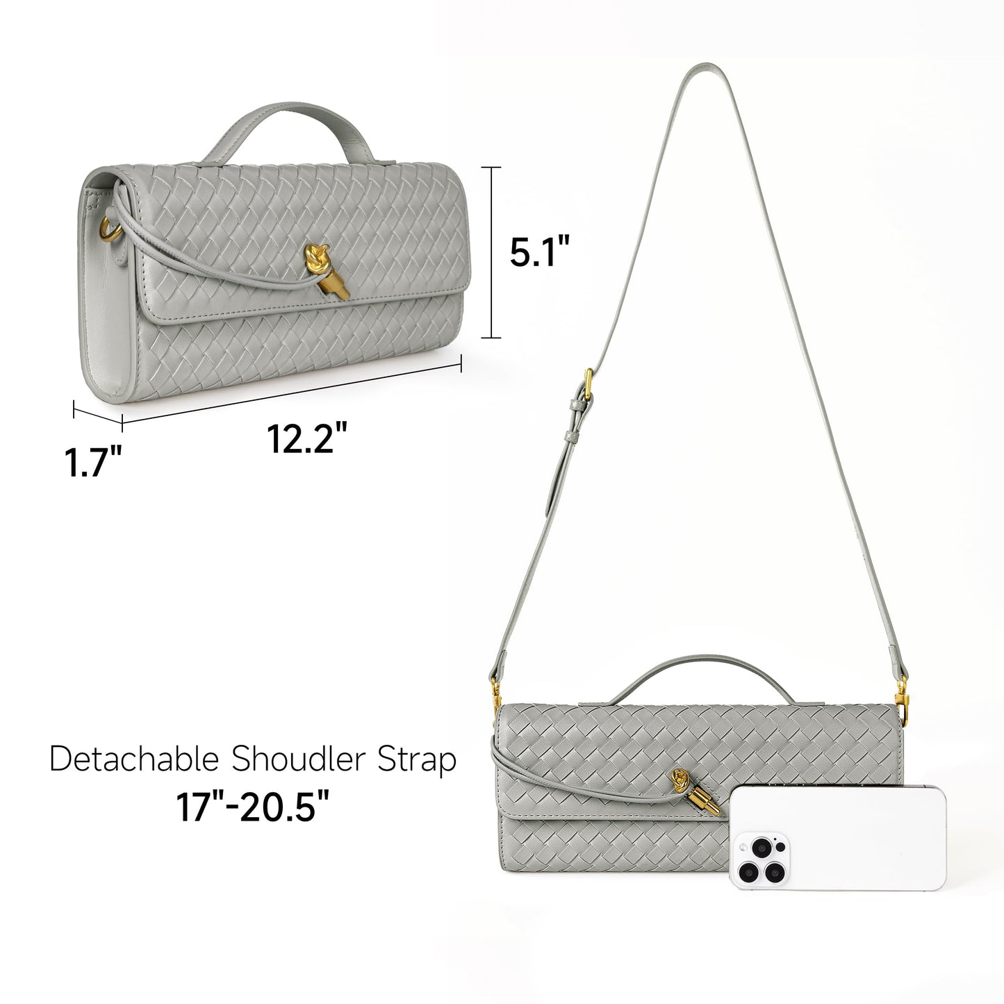 Woven Purse for Women Evening Clutch Woven Leather Handbags Crossbody Bag Formal Evening Bag Charcoal Woven Leather