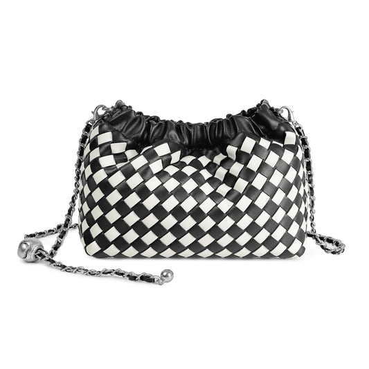 Joryin Woven Women's Crossbody Bag & Evening Purse, Trendy Dumpling Clutch & Hobo Cloud Shoulder Bag Trendy Dumpling Clutch Woven Leather-wine Beige