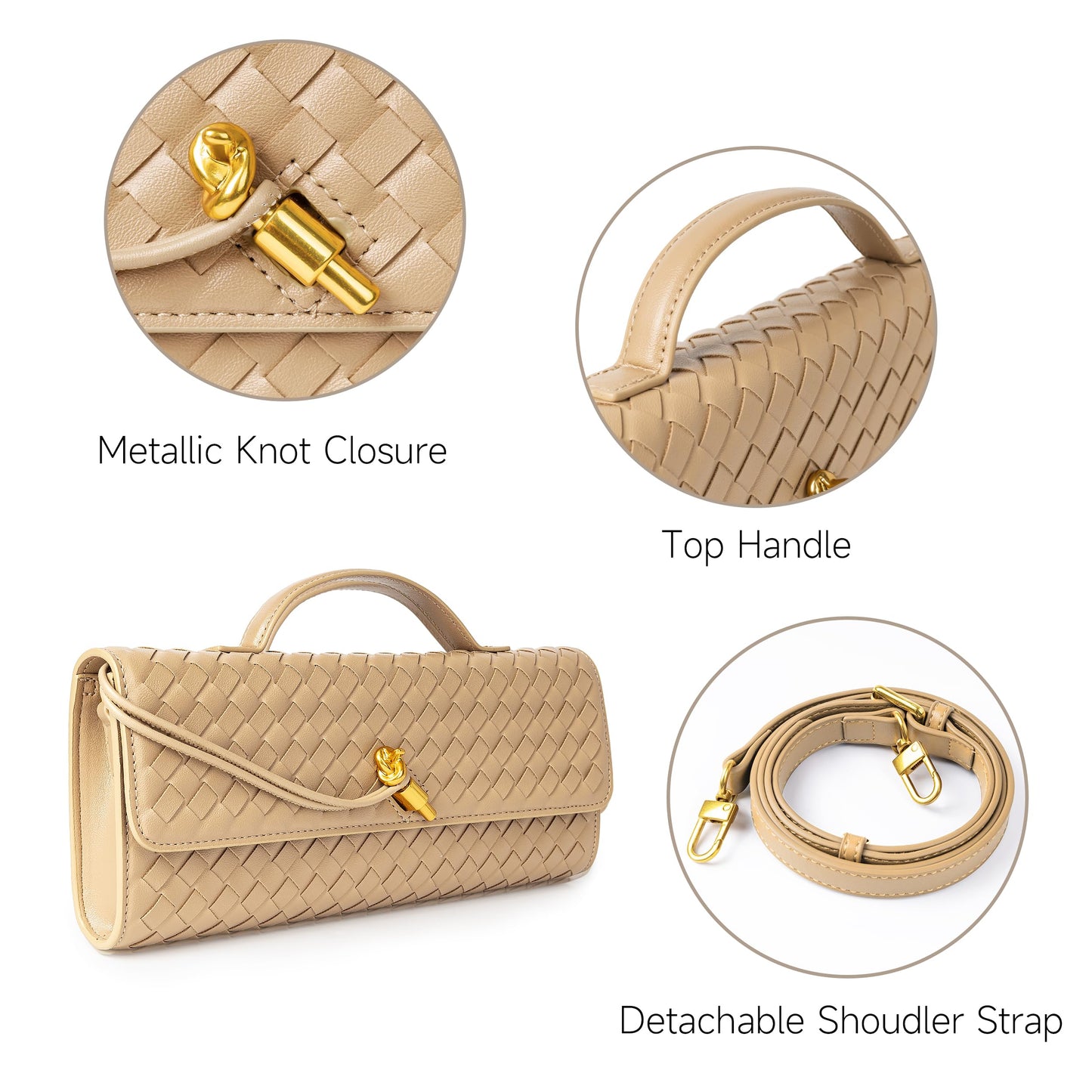 Joryin Woven Purse for Women Evening Clutch Woven Leather Handbags Crossbody Bag Purse Formal Evening Bag, Vegan Leather