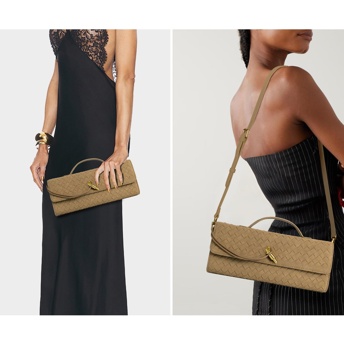 Joryin Woven Purse for Women Evening Clutch Woven Leather Handbags Suede Crossbody Bag Purse Formal Evening Bag