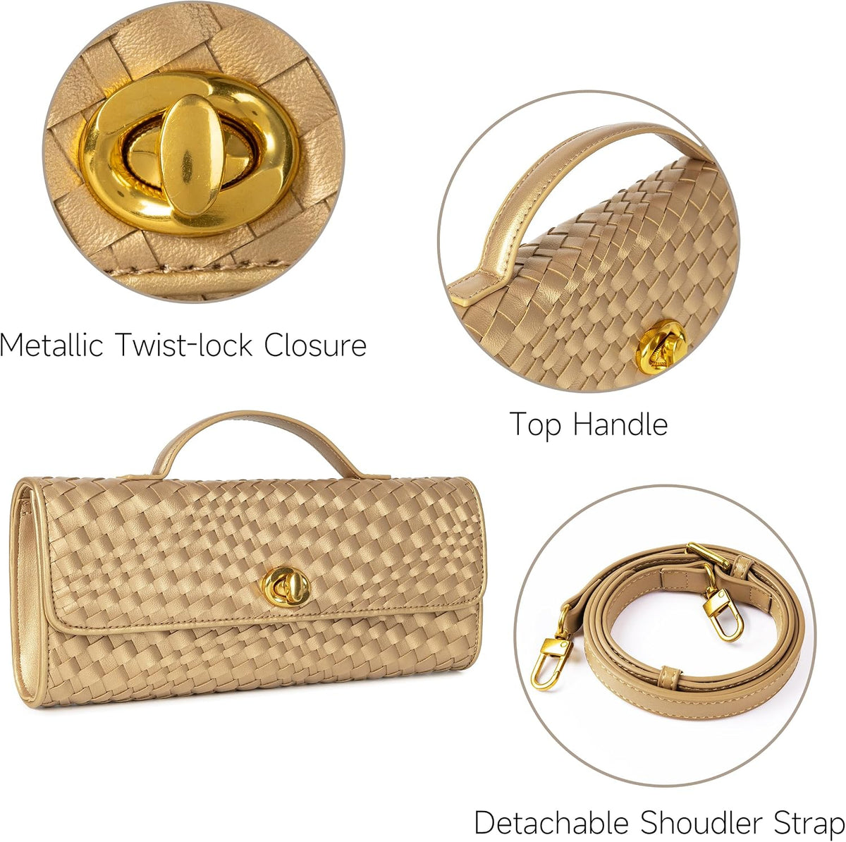 Joryin Woven Purse for Women Evening Clutch Woven Leather & Suede Handbags Crossbody Bag Purse Formal Evening Bag