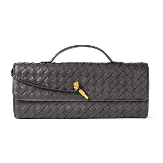 Woven Purse for Women Evening Clutch Woven Leather Handbags Crossbody Bag Formal Evening Bag Charcoal Woven Leather
