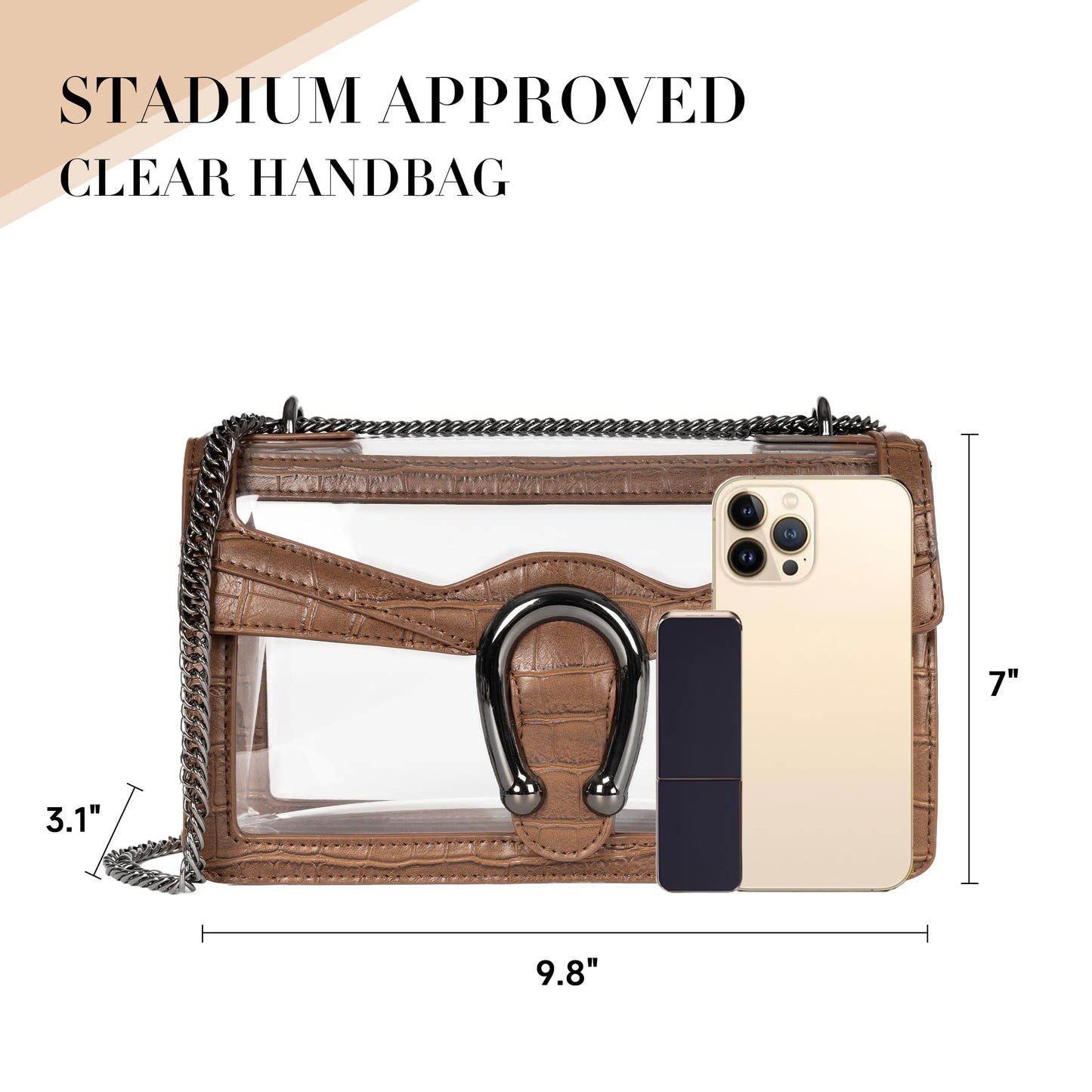 Joryin Women's Stadium Approved Crossbody Bag for Women, Small Clear Bag Shoudler Purse with Chain Strap