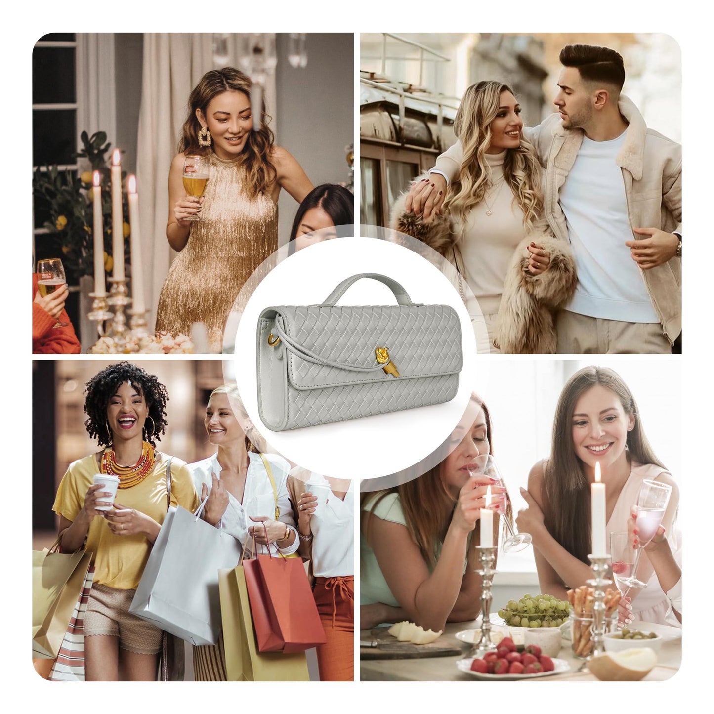 Woven Purse for Women Evening Clutch Woven Leather Handbags Crossbody Bag Formal Evening Bag Charcoal Woven Leather