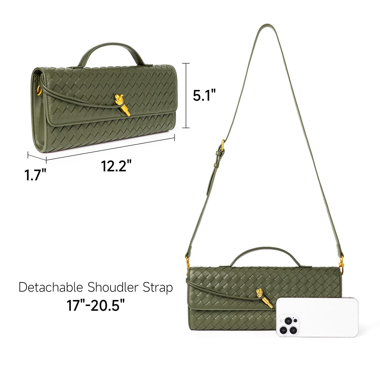 Joryin Woven Purse for Women Evening Clutch Woven Leather Handbags Crossbody Bag Purse Formal Evening Bag, Vegan Leather