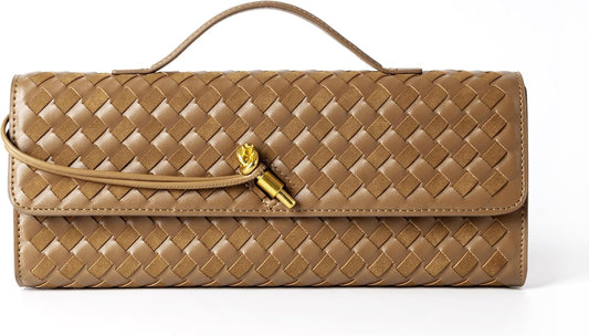Joryin Woven Purse for Women Evening Clutch Woven Leather & Suede Handbags Crossbody Bag Suede Purse Formal Evening Bag