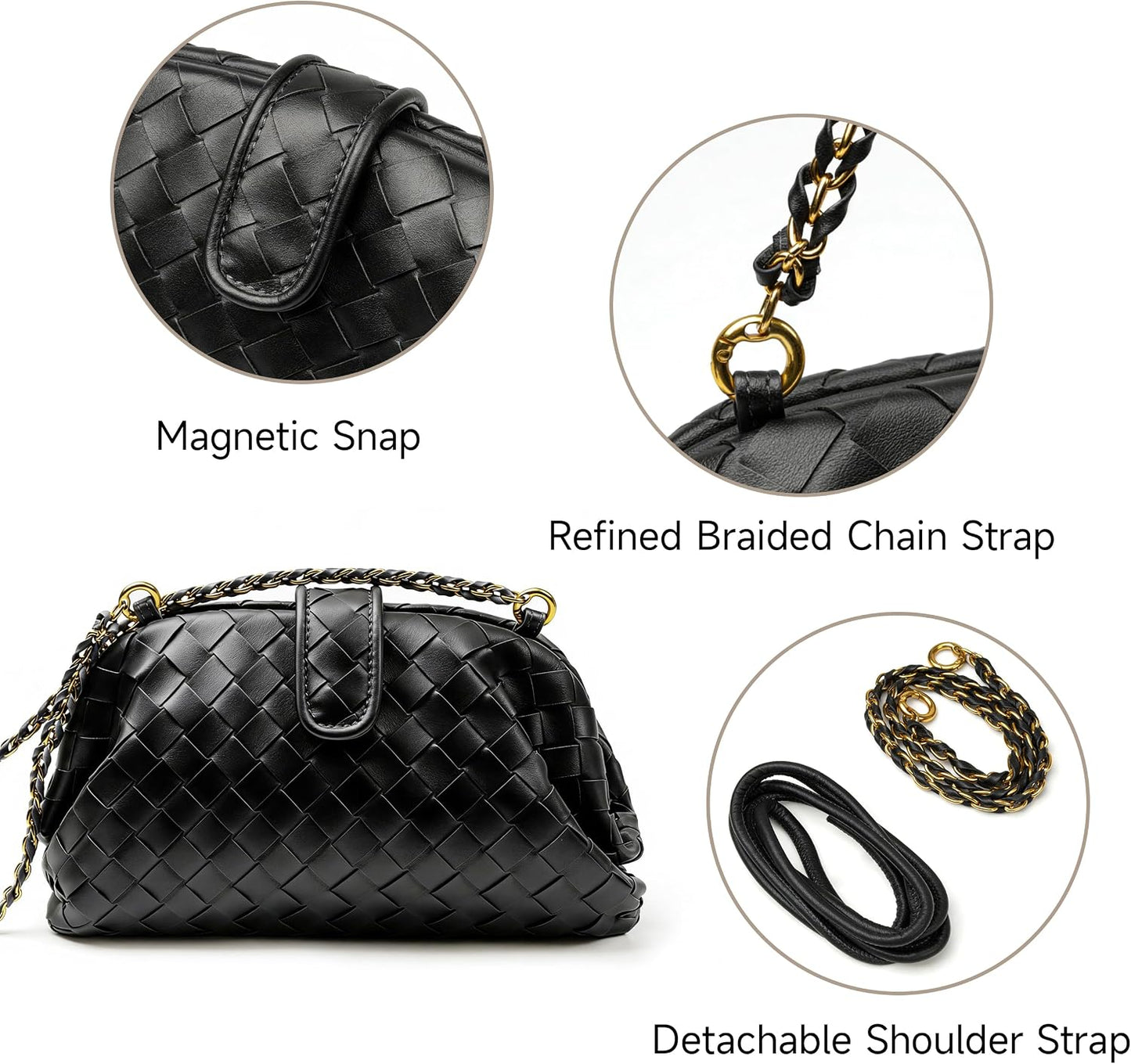 Joryin Woven Evening Bag for Women Woven Leather Dumpling Clutch Crossbody Handbag Shoulder Purse, Vegan Leather