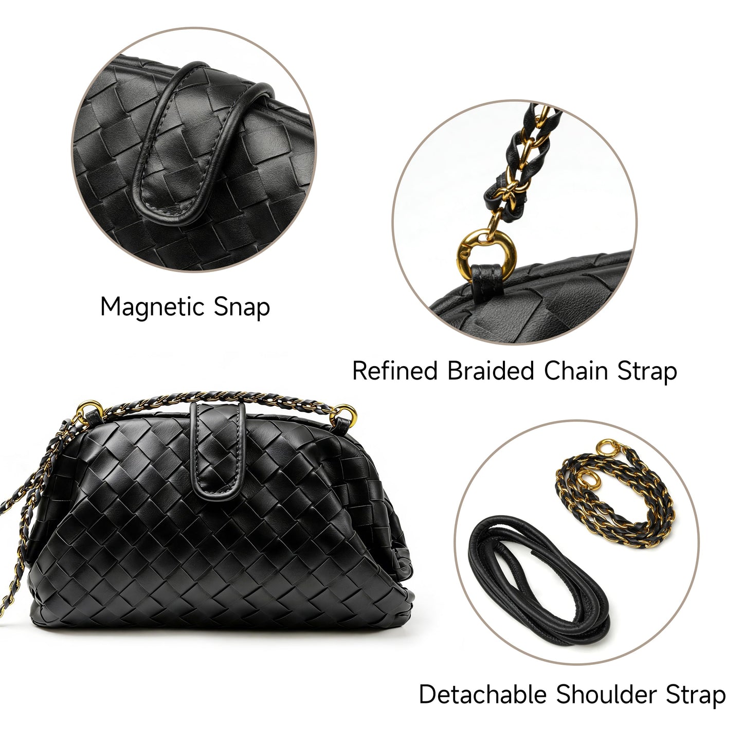 Joryin Woven Evening Bag for Women Woven Leather Dumpling Clutch Crossbody Handbag Shoulder Purse, Vegan Leather