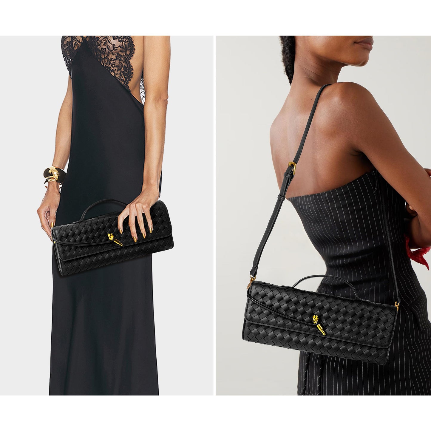 Joryin Woven Purse for Women Evening Clutch Woven Leather Handbags Crossbody Bag Purse Formal Evening Bag, Vegan Leather