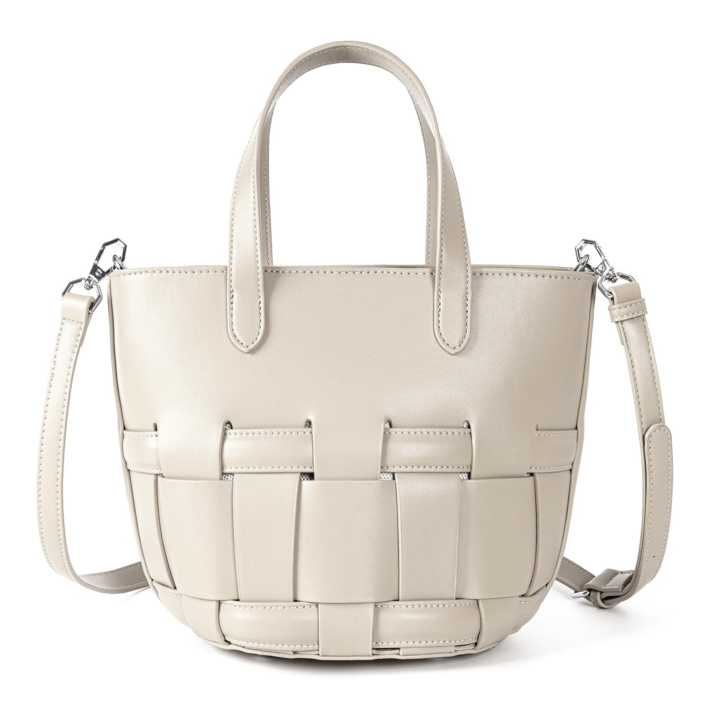 Bucket Bag with Zipper for Women, Woven Vegan Leather Bag with Liner, Crossbody Bag with Adjustable Shoulder Strap & Zipper