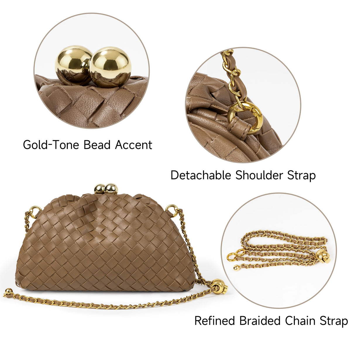 Joryin Formal Evening Bag Woven Shoulder Clutch Purse for Women Wedding. Dumpling Bag Crossbody Handbag Vegan Leather.