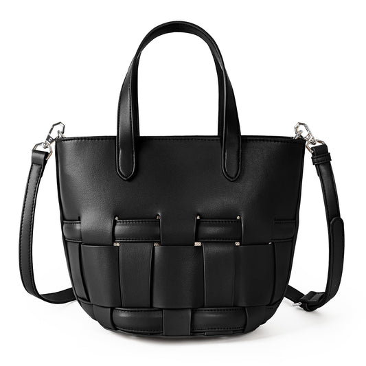 Bucket Bag with Zipper for Women, Woven Vegan Leather Bag with Liner, Crossbody Bag with Adjustable Shoulder Strap & Zipper (Copy) (Copy)