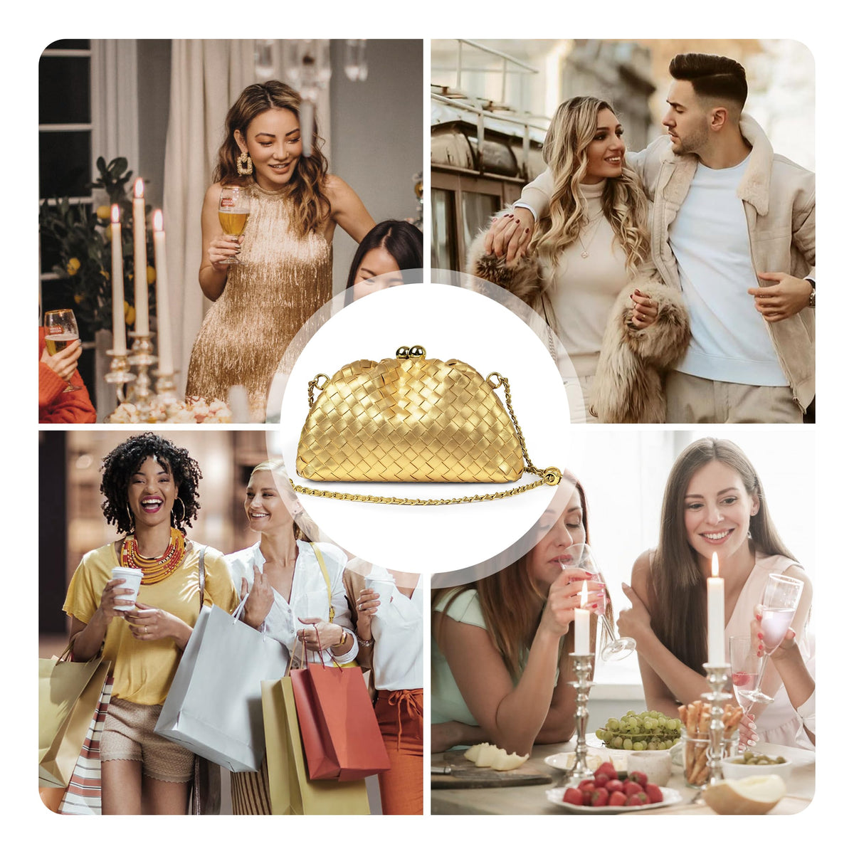 Joryin Formal Evening Bag Woven Shoulder Clutch Purse for Women Wedding. Dumpling Bag Crossbody Handbag Vegan Leather.