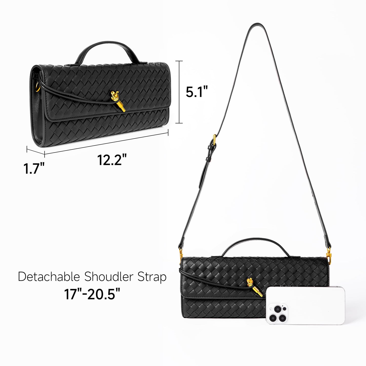 Joryin Woven Purse for Women Evening Clutch Woven Leather Handbags Crossbody Bag Purse Formal Evening Bag, Vegan Leather