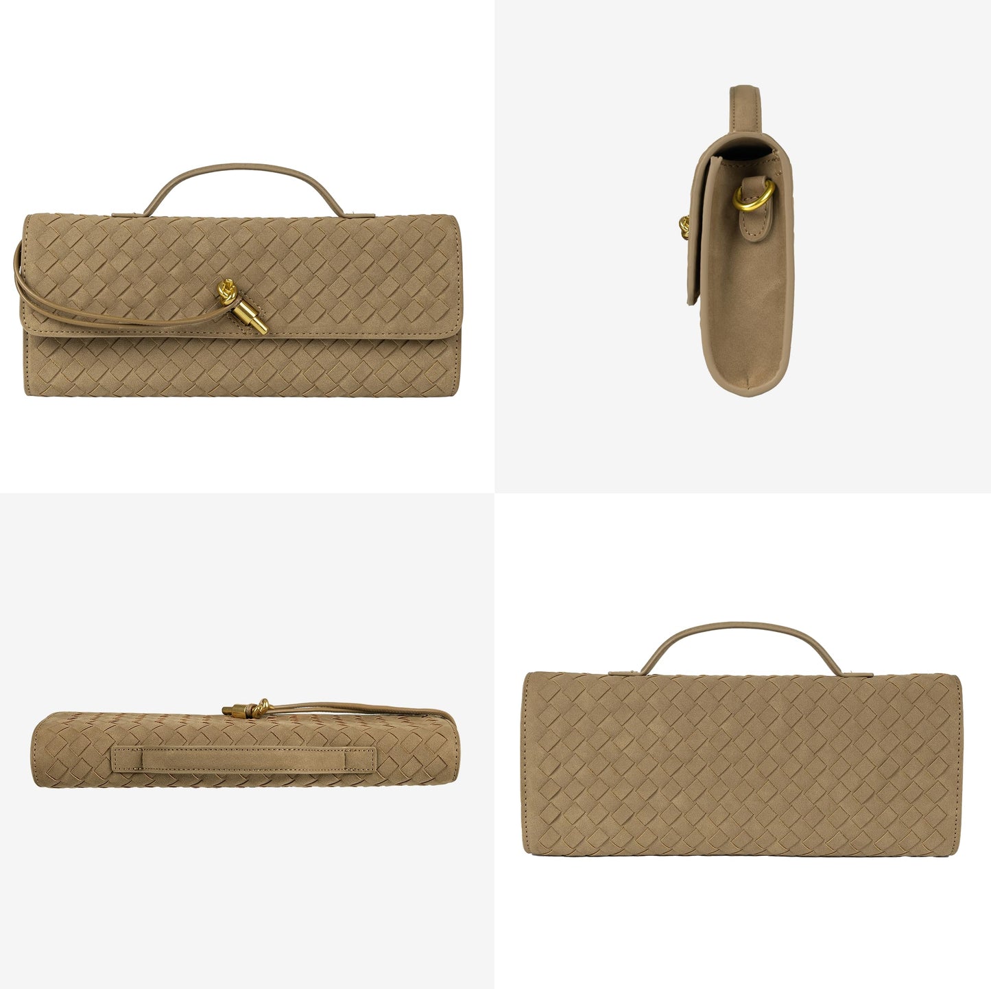 Joryin Woven Purse for Women Evening Clutch Woven Leather Handbags Suede Crossbody Bag Purse Formal Evening Bag