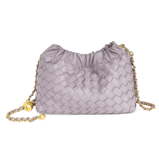 Joryin Woven Women's Crossbody Bag & Evening Purse, Trendy Dumpling Clutch & Hobo Cloud Shoulder Bag Trendy Dumpling Clutch Woven Leather-thistle